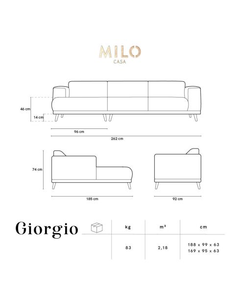 Canapé d'angle Gauche Velours Giorgio 5 Places beige clair - 262x185x74 cm