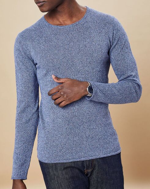 Pull en Coton & Lin Crew bleu chiné