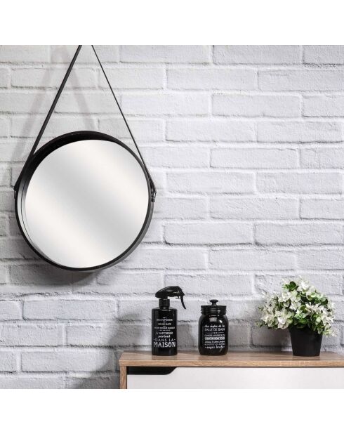 Miroir avec anse noir - D.40 cm