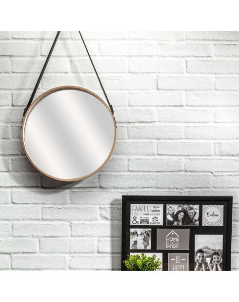 Miroir avec anse beige - D.40 cm