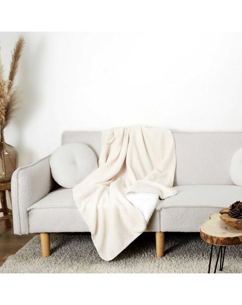 Plaid sherpa bouclé crème - 120x150 cm