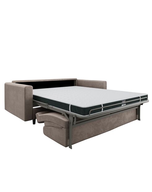 Canapé convertible matelas Lana velours beige taupe - 180x100x87 cm