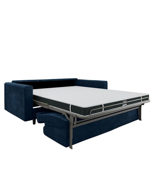 Canapé convertible matelas Lana velours bleu nuit - 180x100x87 cm