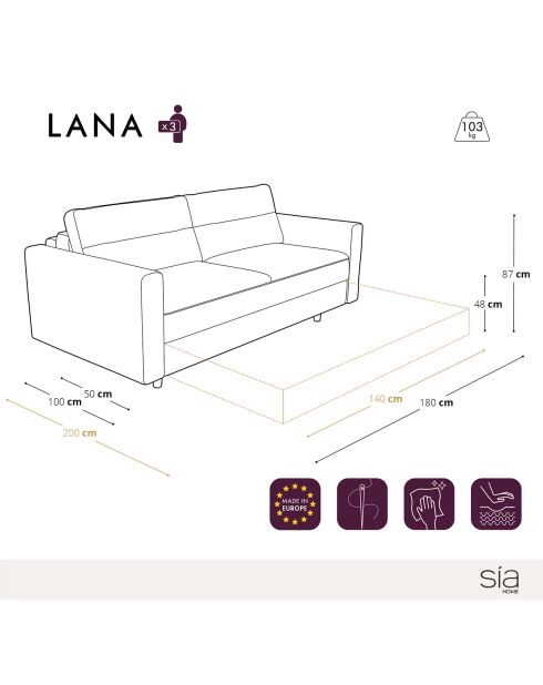 Bettsofa Lana Matratze aus betongrauem Samt - 180x100x87 cm