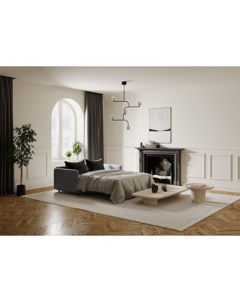 Canapé convertible Isaka tissu tramé gris clair - 182x100x90 cm