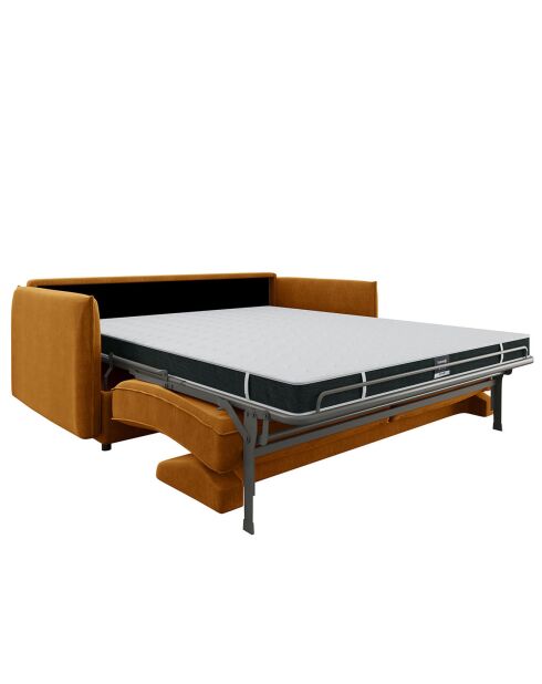 Canapé convertible Isaka velours moutarde - 182x100x90 cm