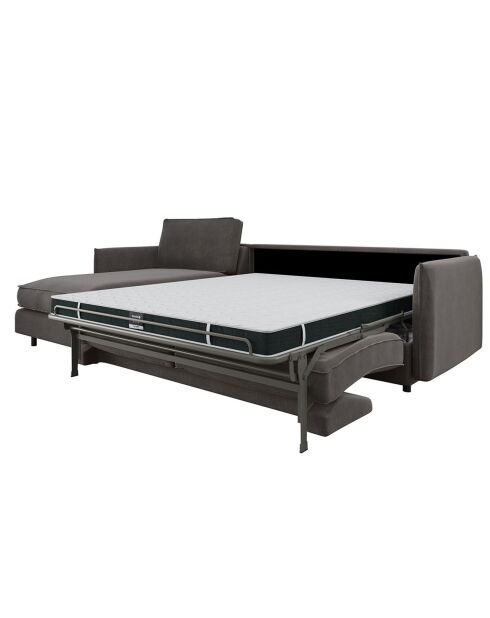 Canapé convertible d'angle gauche matelas Isaka velours gris graphite - 268x166x90 cm