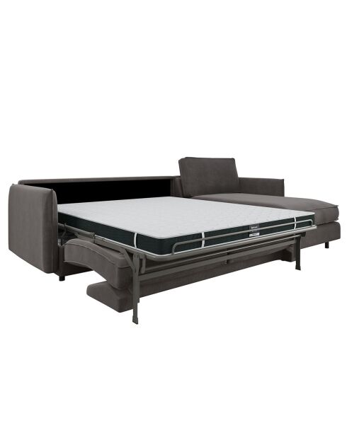 Canapé convertible d'angle droit matelas Isaka velours gris graphite - 268x166x90 cm