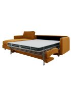 Canapé convertible d'angle gauche matelas Isaka velours moutarde - 268x166x90 cm