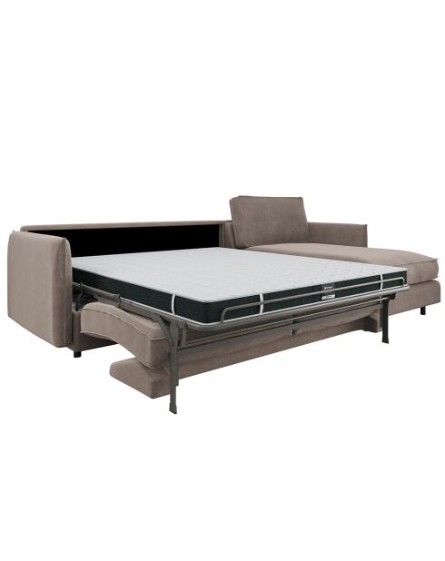 Canapé convertible d'angle droit matelas Isaka velours taupe - 268x166x90 cm