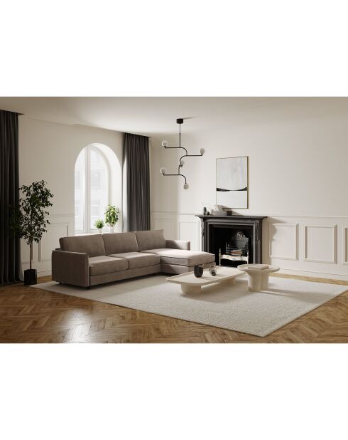 Hoekslaapbank rechts Isaka matras taupe fluweel - 268x166x90 cm