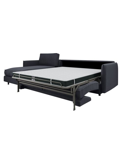 Canapé convertible d'angle gauche matelas Isaka tissu tramé gris graphite - 268x166x90 cm