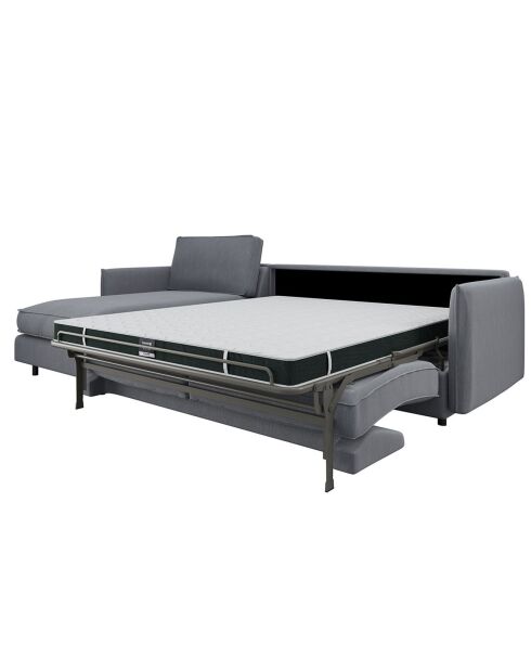 Canapé convertible d'angle gauche matelas Isaka tissu tramé gris clair - 268x166x90 cm