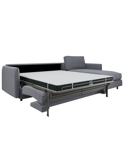 Canapé convertible d'angle droit matelas Isaka tissu tramé gris clair - 268x166x90 cm