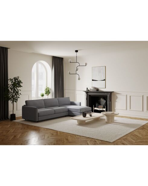 Rechtes Eckschlafsofa Isaka Matratze hellgrauer Webstoff - 268x166x90 cm