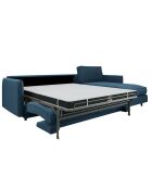 Canapé convertible d'angle droit matelas Isaka tissu tramé bleu canard - 268x166x90 cm