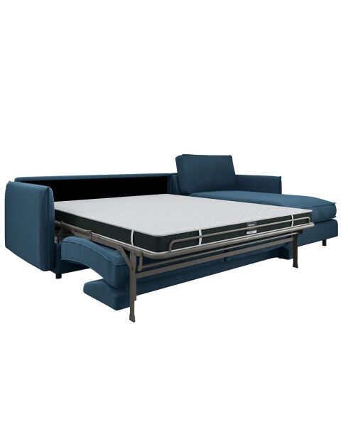 Canapé convertible d'angle droit matelas Isaka tissu tramé bleu canard - 268x166x90 cm