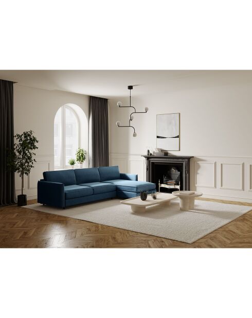 Hoekslaapbank rechts Isaka matras eendblauw geweven stof - 268x166x90 cm