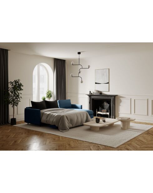 Hoekslaapbank rechts Isaka matras eendblauw geweven stof - 268x166x90 cm