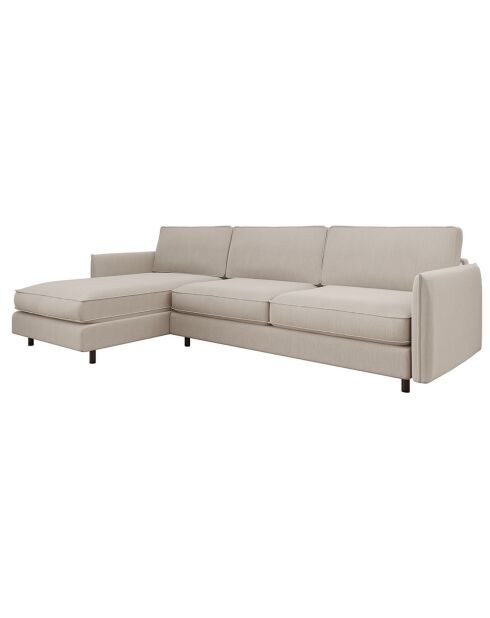 Sofá cama en la esquina izquierda, colchón Isaka, tejido beige, 268x166x90 cm