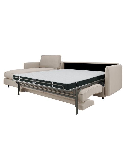 Sofá cama en la esquina izquierda, colchón Isaka, tejido beige, 268x166x90 cm