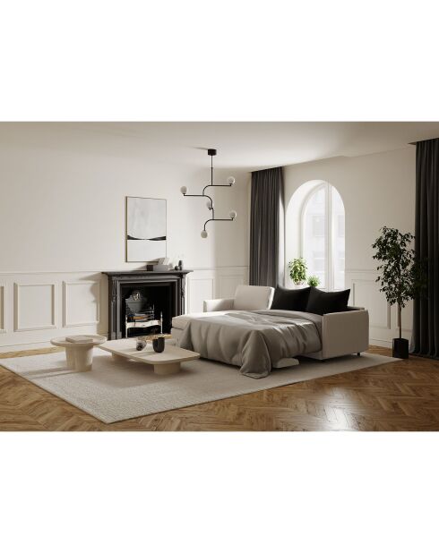 Sofá cama en la esquina izquierda, colchón Isaka, tejido beige, 268x166x90 cm