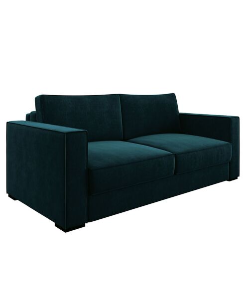 Canapé convertible Lexy velours bleu paon - 226x100x85 cm