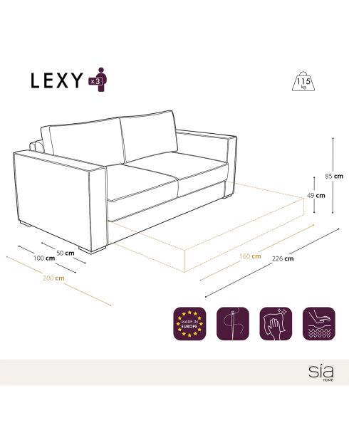 Canapé convertible Lexy velours moutarde - 226x100x85 cm