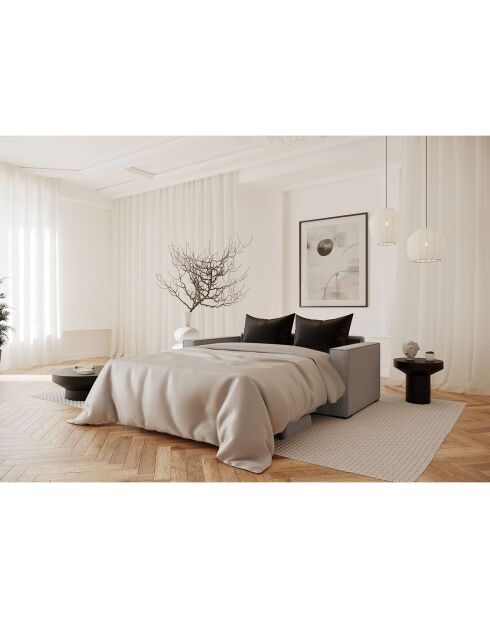 Divano trasformabile Lexy in tessuto intrecciato beige - 226x100x85 cm