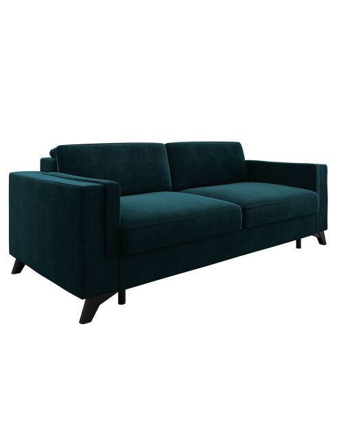 Canapé convertible Tova velours bleu paon - 230x105x80 cm