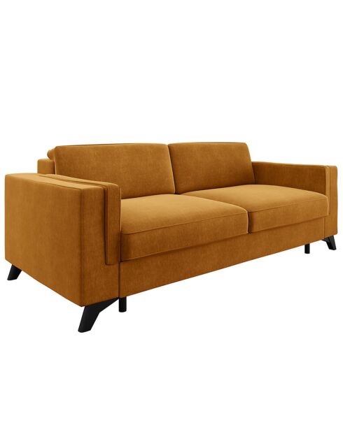 Canapé convertible Tova velours moutarde - 230x105x80 cm