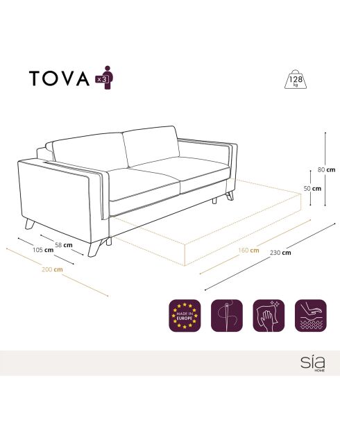 Canapé convertible Tova velours moutarde - 230x105x80 cm