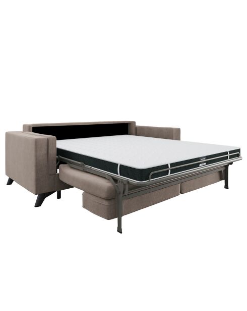 Canapé convertible Tova velours taupe - 230x105x80 cm