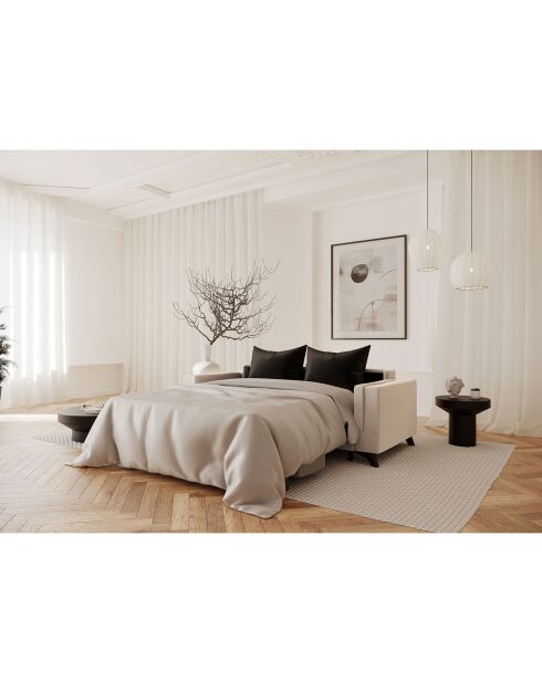 Canapé convertible Tova tissu tramé crème - 230x105x80 cm