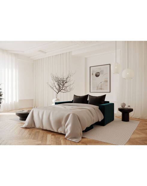 Divano letto Lexy in velluto blu pavone - 206x100x85 cm