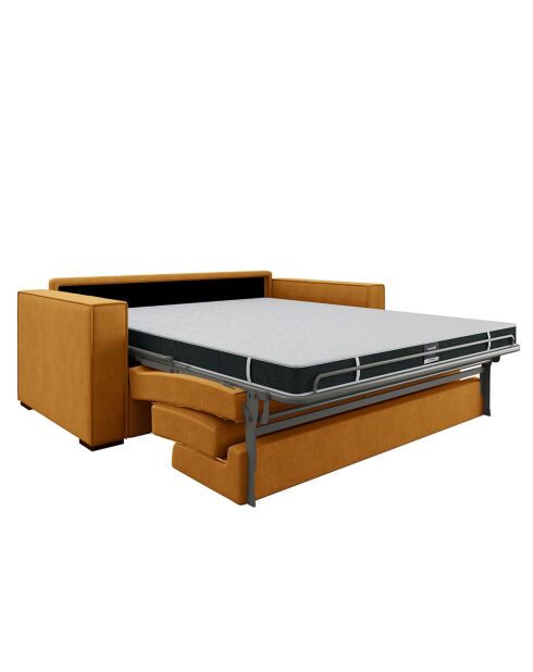 Canapé convertible Lexy velours moutarde - 206x100x85 cm