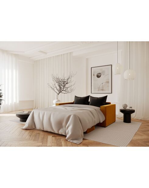 Lexy mosterdfluwelen converteerbare bank - 206x100x85 cm