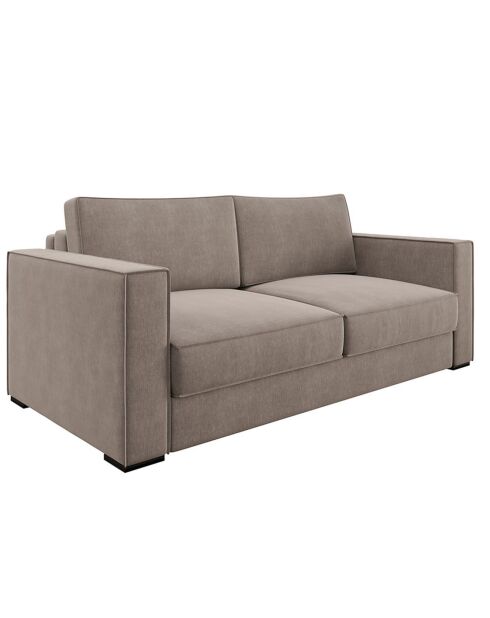 Canapé convertible Lexy velours taupe - 206x100x85 cm