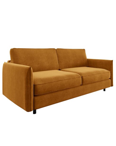 Ausziehbares Sofa Isaka aus senfgelbem Samt - 202x100x90 cm