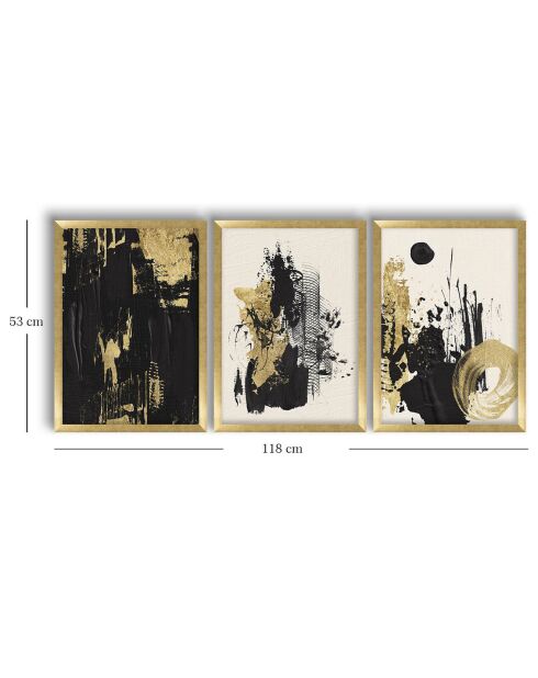 Gerahmtes Gemälde 3 Stück gold/weiß/schwarz - 38x53 cm