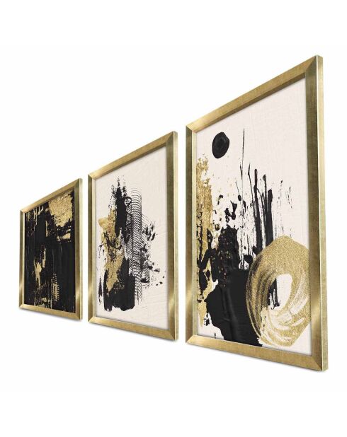 Gerahmtes Gemälde 3 Stück gold/weiß/schwarz - 38x53 cm