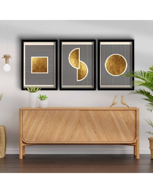 Gerahmtes Gemälde 3 Stück gold/weiß/schwarz - 38x53 cm