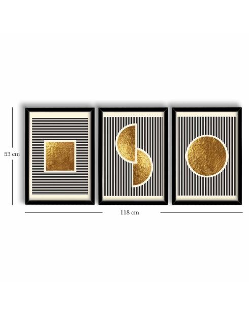 Gerahmtes Gemälde 3 Stück gold/weiß/schwarz - 38x53 cm