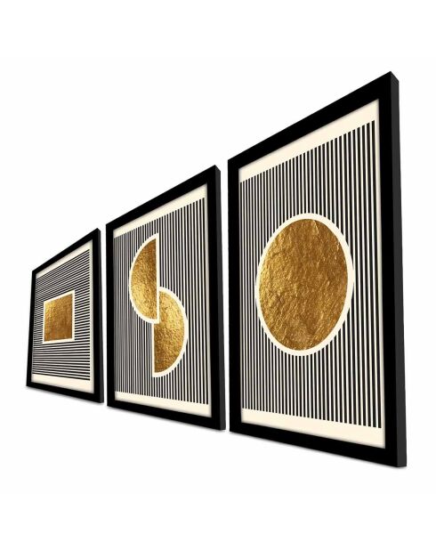 Gerahmtes Gemälde 3 Stück gold/weiß/schwarz - 38x53 cm