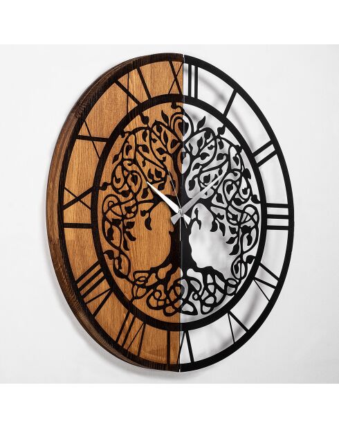 Horloge murale en bois noyer/noir - D.56 cm