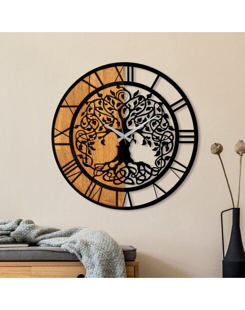 Horloge murale en bois noyer/noir - D.56 cm