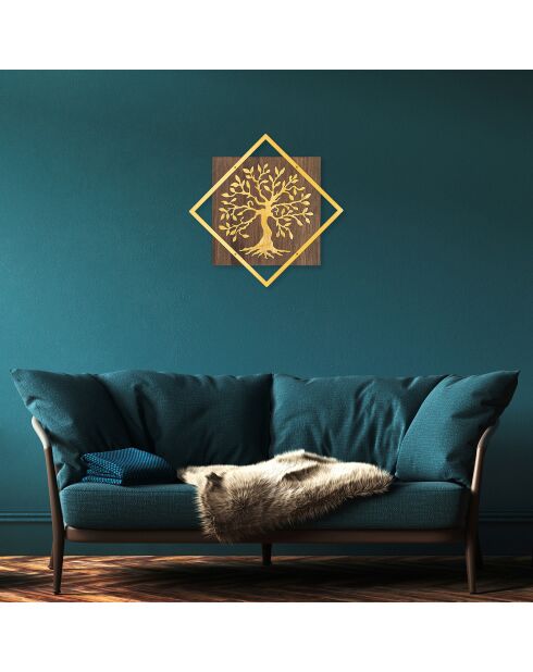 Décoration murale en bois noyer/doré - 54x54 cm