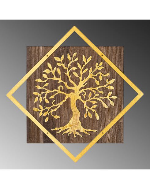 Décoration murale en bois noyer/doré - 54x54 cm