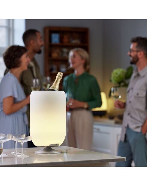 Lampe Enceinte Bluetooth sans fil Atmos par Jacob Jensen Design argenté brossé - 21.5x21.5x35.4 cm