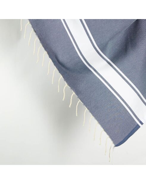 Fouta unie à bande bleu gris - 100x200 cm